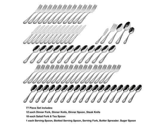 18/0 Stainless Steel 77 Piece Regal Ribbon Flatware