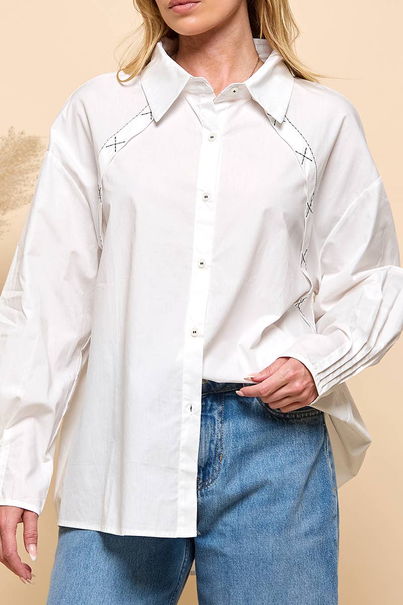 Black Stitching Long Sleeve Button Up