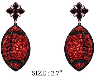 Red & Black Glitter Football Gameday Earring