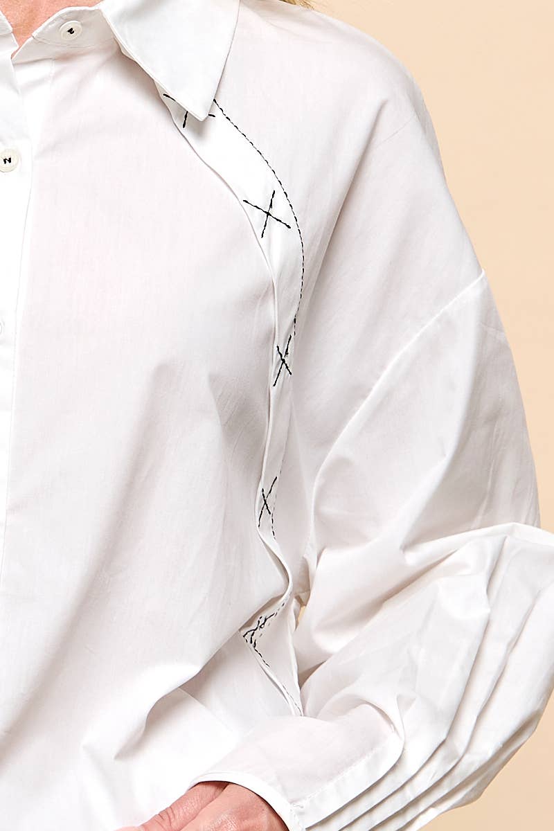 Black Stitching Long Sleeve Button Up