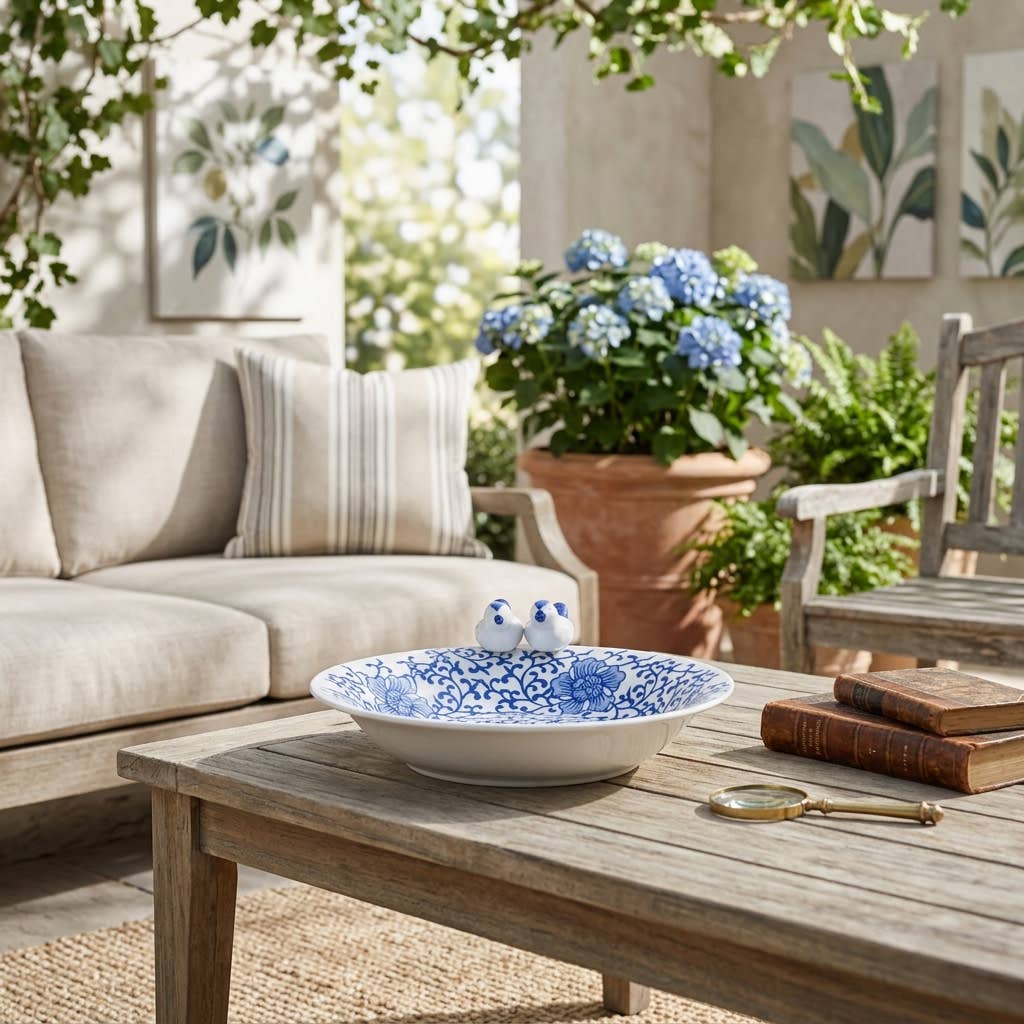 Ceramic Patterned Chinoiserie Bird Bath