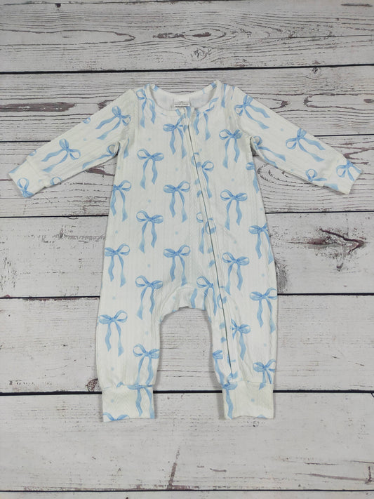 Light Blue Bow Baby Zip Sleeper
