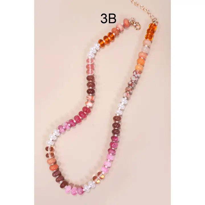 Natural Agate Glass Semi Precious Bead Necklace