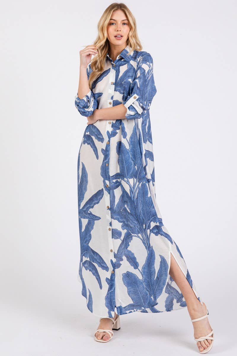 Palm Print Button-down Maxi Dress
