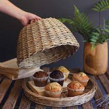 Wicker Serving Tray with Dome Cover