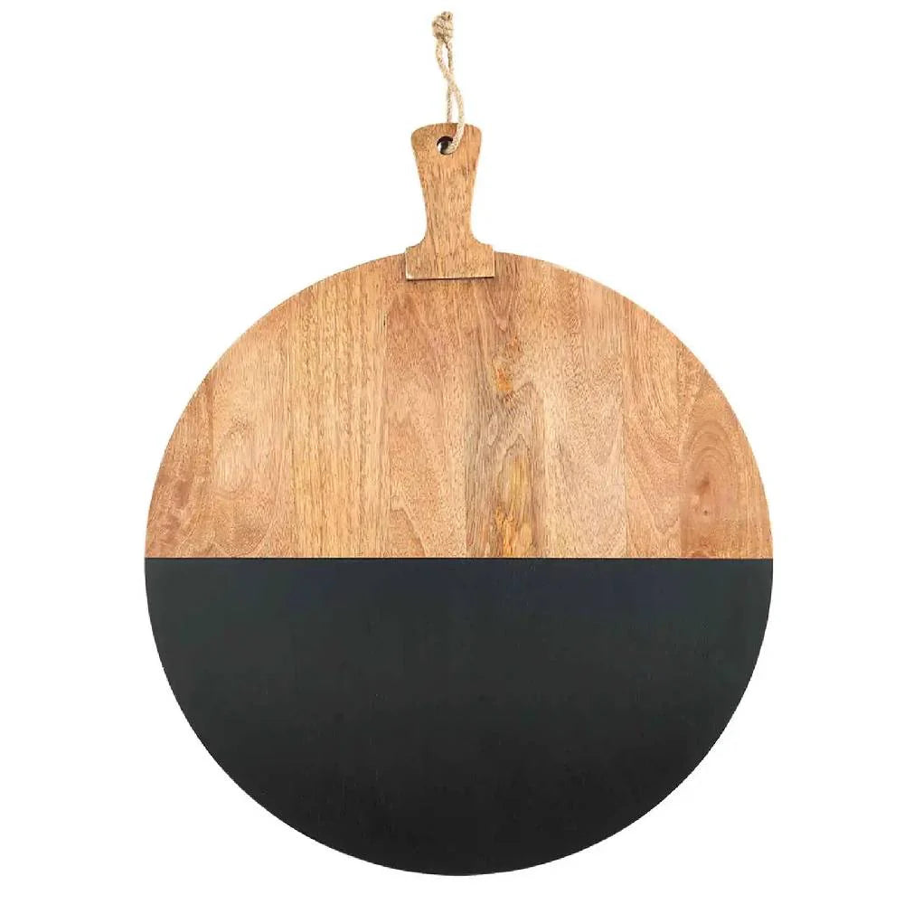 Mud Pie Round Black Wood Serving Board