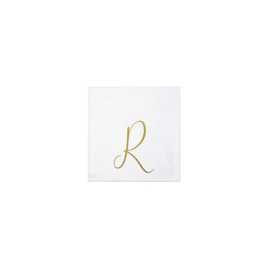 Papersoft Napkins Gold Monogram Cocktail Napkins - R (Pack of 20)