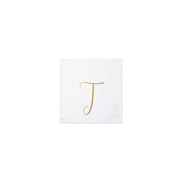 Papersoft Napkins Gold Monogram Cocktail Napkins - T(Pack of 20) (Copy)
