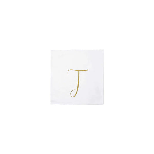 Papersoft Napkins Gold Monogram Cocktail Napkins - T(Pack of 20) (Copy)