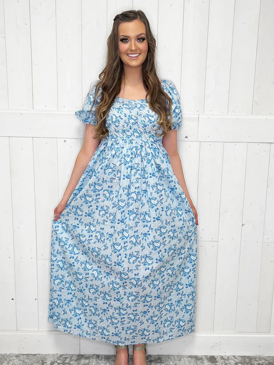 Blue Flower Maxi Dress