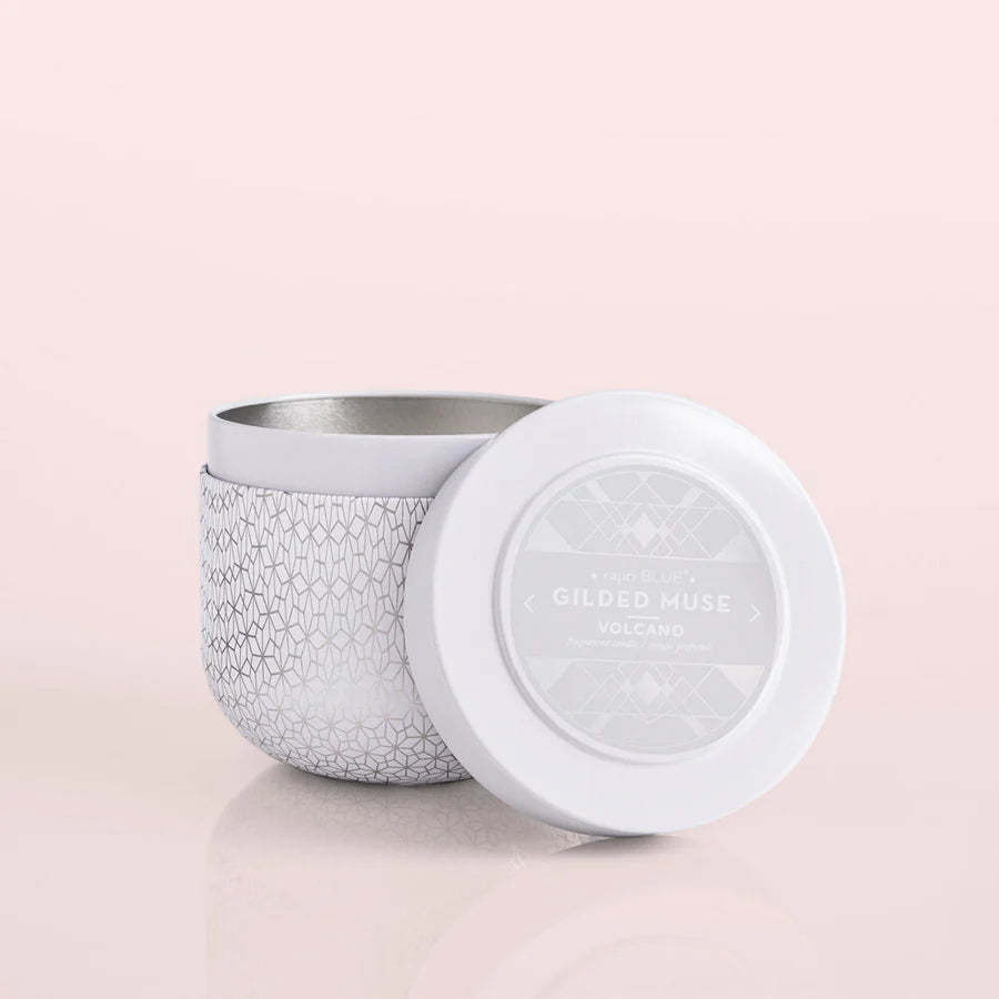 Volcano White Opal Gilded Tin Candle, 12.5 oz