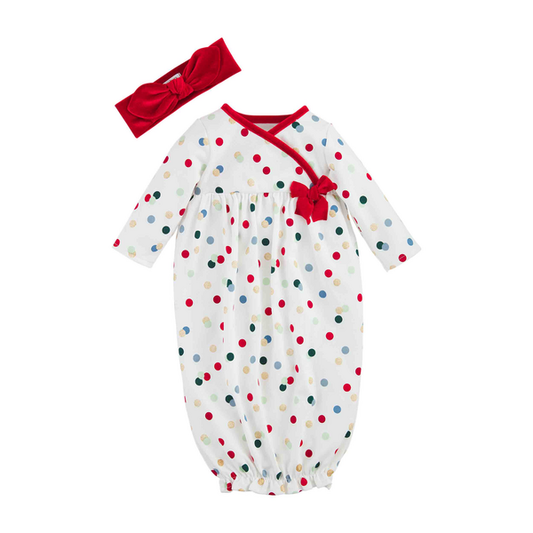 Polka Dot Christmas Sleep Gown + Headband