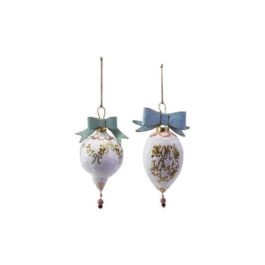 Hand-Painted Paper Mache Ornament with Bow & Design, 2 Styles ©