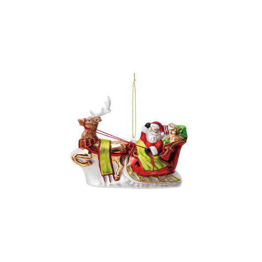 Glass Santa in Sleigh with Reindeer & Glitter Ornament
