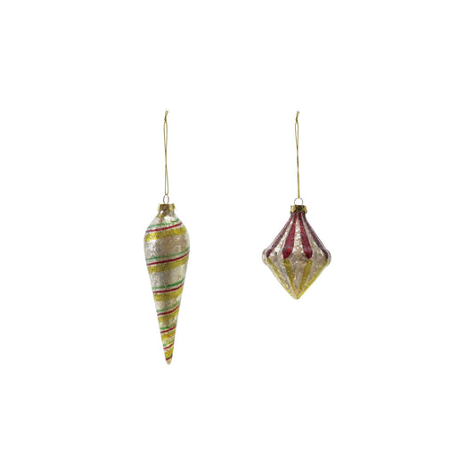 Mercury Glass Ornament with Stripes, Red & Green, 2 Styles