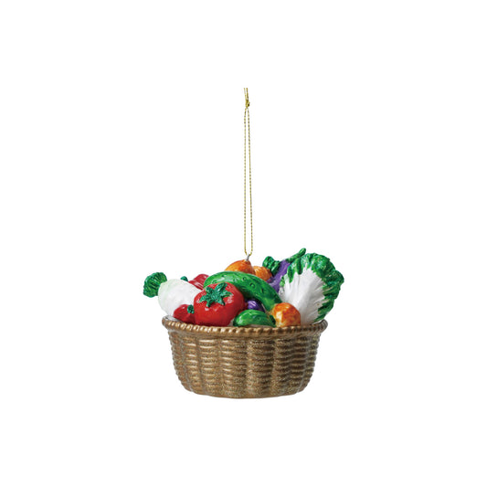 4"L Resin & Glass Vegetables in Basket Ornament with Glitter